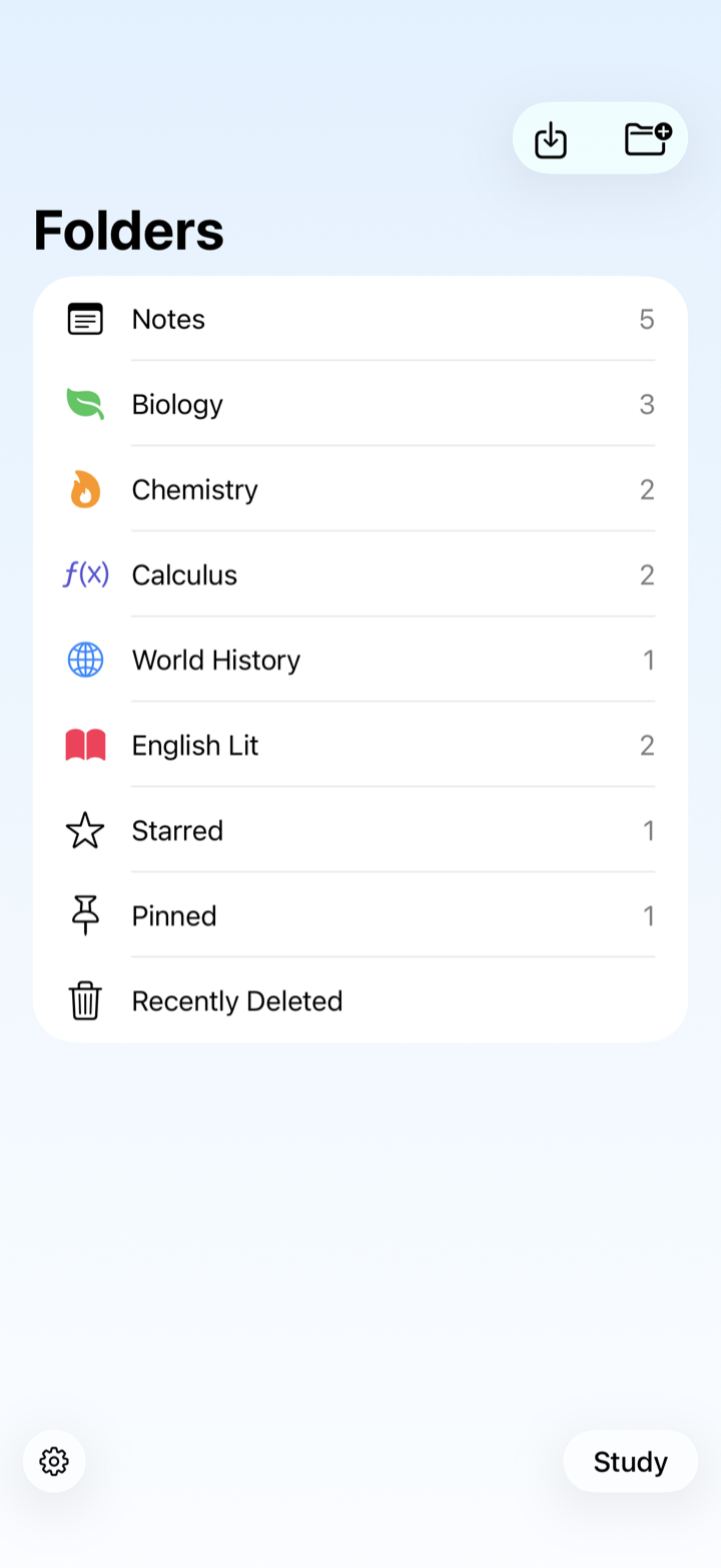 The Notelix folders and notes list, organized with tags, on iPhone