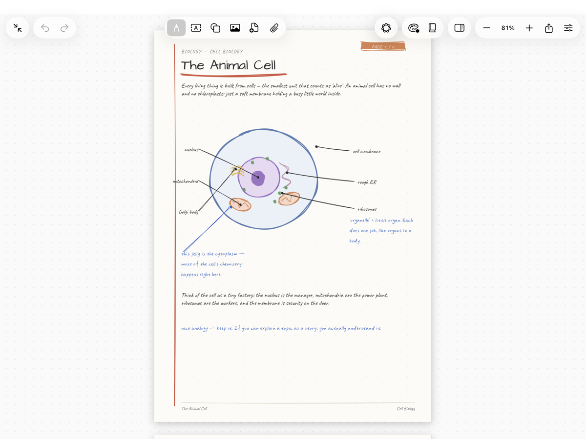 Notelix canvas with a handwritten note on iPad
